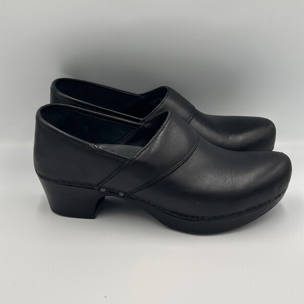 Dansko Thea Black Leather Block Heel Clogs Womens Size 40 1100020200 ML